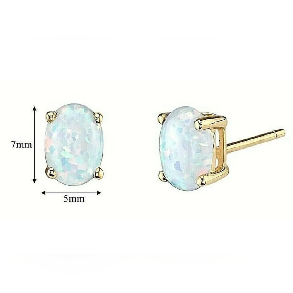 Natural 2.00 Carat Opal Oval Shape Stud Earrings 14K Yellow Gold Value $595